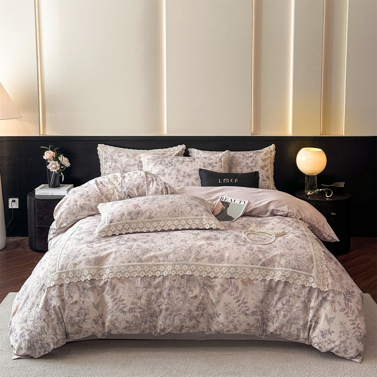 91家纺网 家纺一手货源 找家纺 蓝米卡夫 2025秋冬-A类棉麻全棉数码印花50S*50S双股磨毛公主风系列（礼盒包装）【如需买家秀联系15996631948】  清逸花蝶