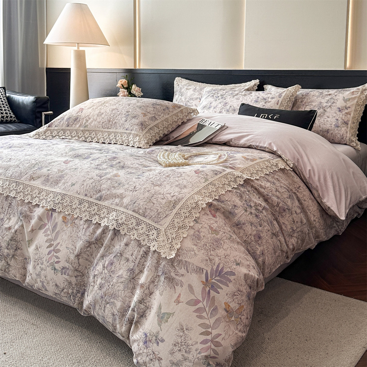 91家纺网 家纺一手货源 找家纺 蓝米卡夫 2025秋冬-A类棉麻全棉数码印花50S*50S双股磨毛公主风系列（礼盒包装）【如需买家秀联系15996631948】  清逸花蝶