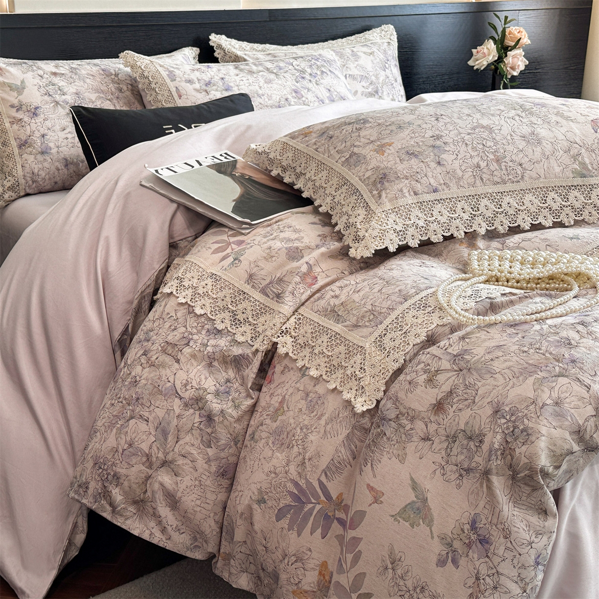 91家纺网 家纺一手货源 找家纺 蓝米卡夫 2025秋冬-A类棉麻全棉数码印花50S*50S双股磨毛公主风系列（礼盒包装）【如需买家秀联系15996631948】  清逸花蝶