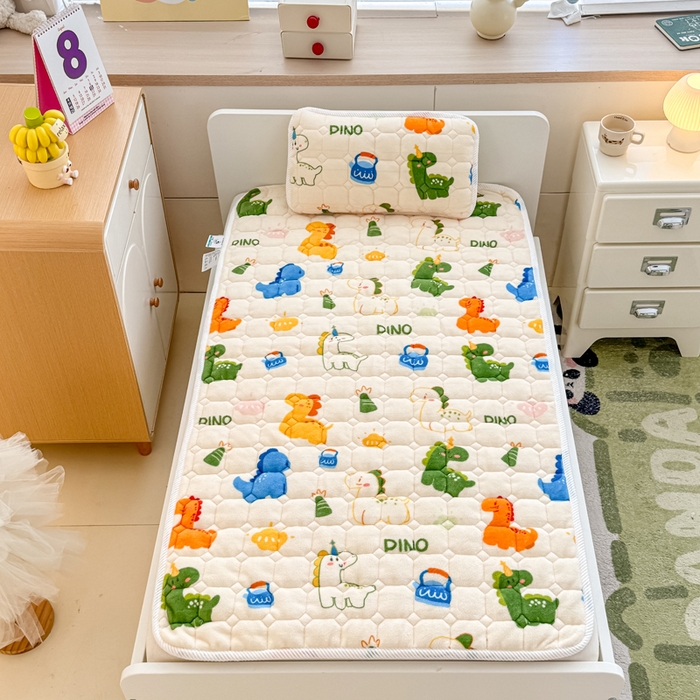禧缘家纺（原梦想家） 2025新款儿童牛奶绒夹棉床垫（可定制） 多彩恐龙