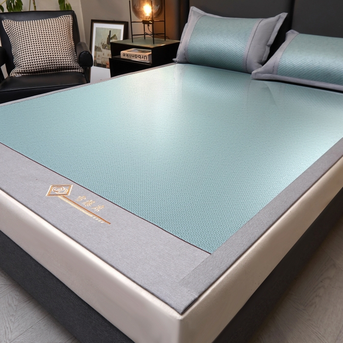 91家纺网 家纺一手货源 找家纺 梵克保罗 2025新款pe材质雪藤席凉席三件套 雪藤蓝