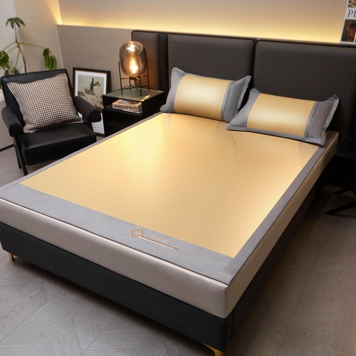 91家纺网 家纺一手货源 找家纺 梵克保罗 2025新款pe材质雪藤席凉席三件套 柠檬黄