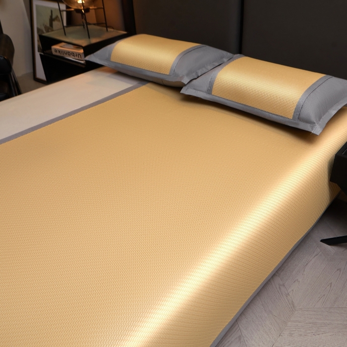 91家纺网 家纺一手货源 找家纺 梵克保罗 2025新款pe材质雪藤席凉席三件套 柠檬黄