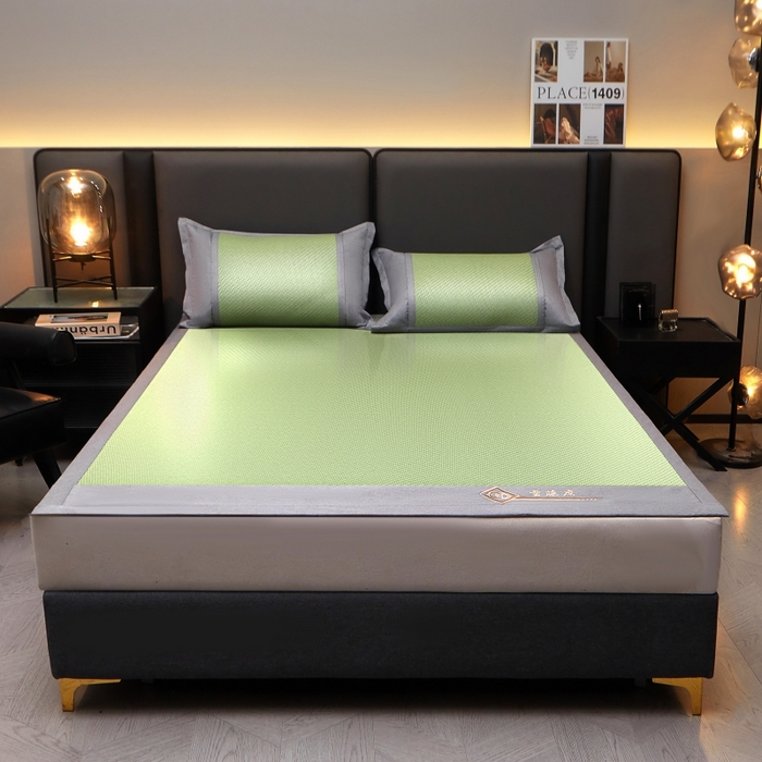 91家纺网 家纺一手货源 找家纺 梵克保罗 2025新款pe材质雪藤席凉席三件套 雪藤绿