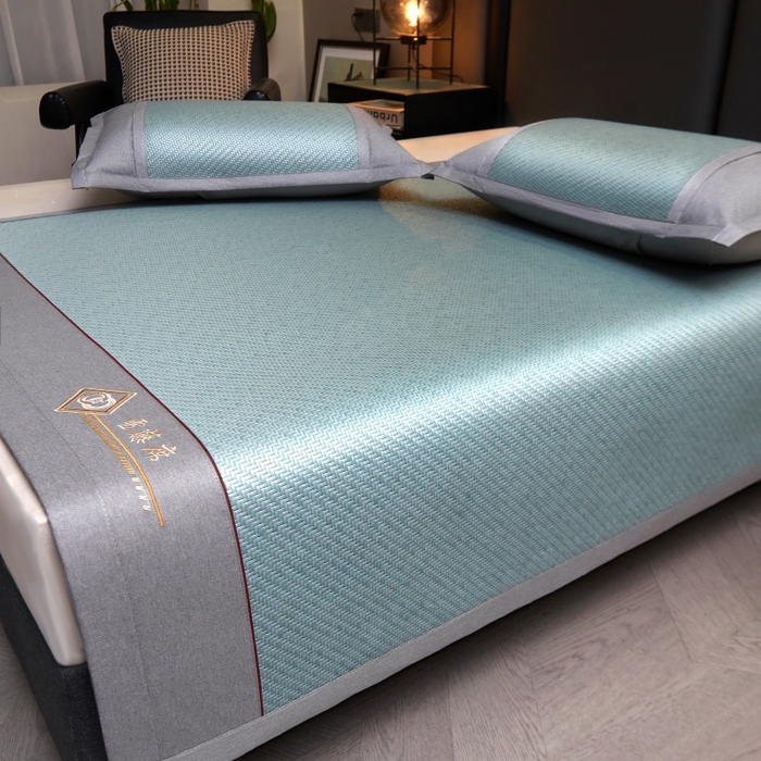 91家纺网 家纺一手货源 找家纺 梵克保罗 2025新款pe材质雪藤席凉席三件套 雪藤蓝