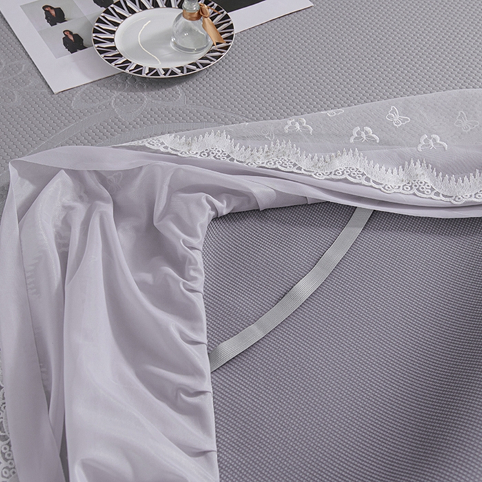 91家纺网 家纺一手货源 找家纺 梵克保罗 2025新款7A抗菌母婴级纯乙纶PE刺绣凉感丝豆豆席 床裙款 床裙款 浪花-灰