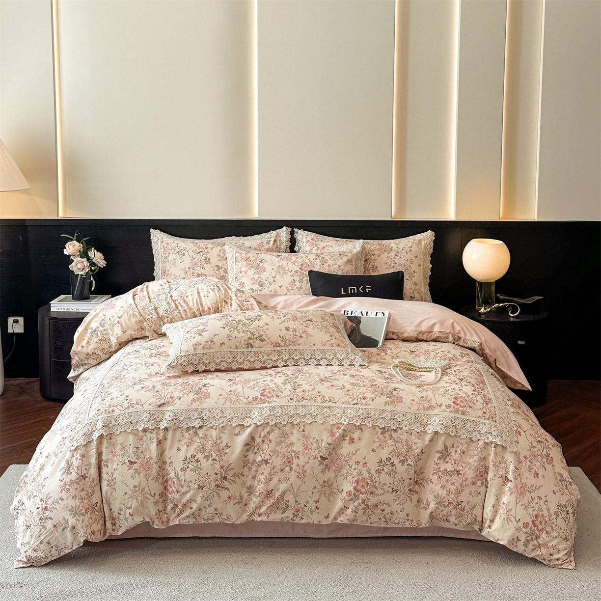 91家纺网 家纺一手货源 找家纺 蓝米卡夫 2025秋冬-A类棉麻全棉数码印花50S*50S双股磨毛公主风系列（礼盒包装）【如需买家秀联系15996631948】  静雅花韵