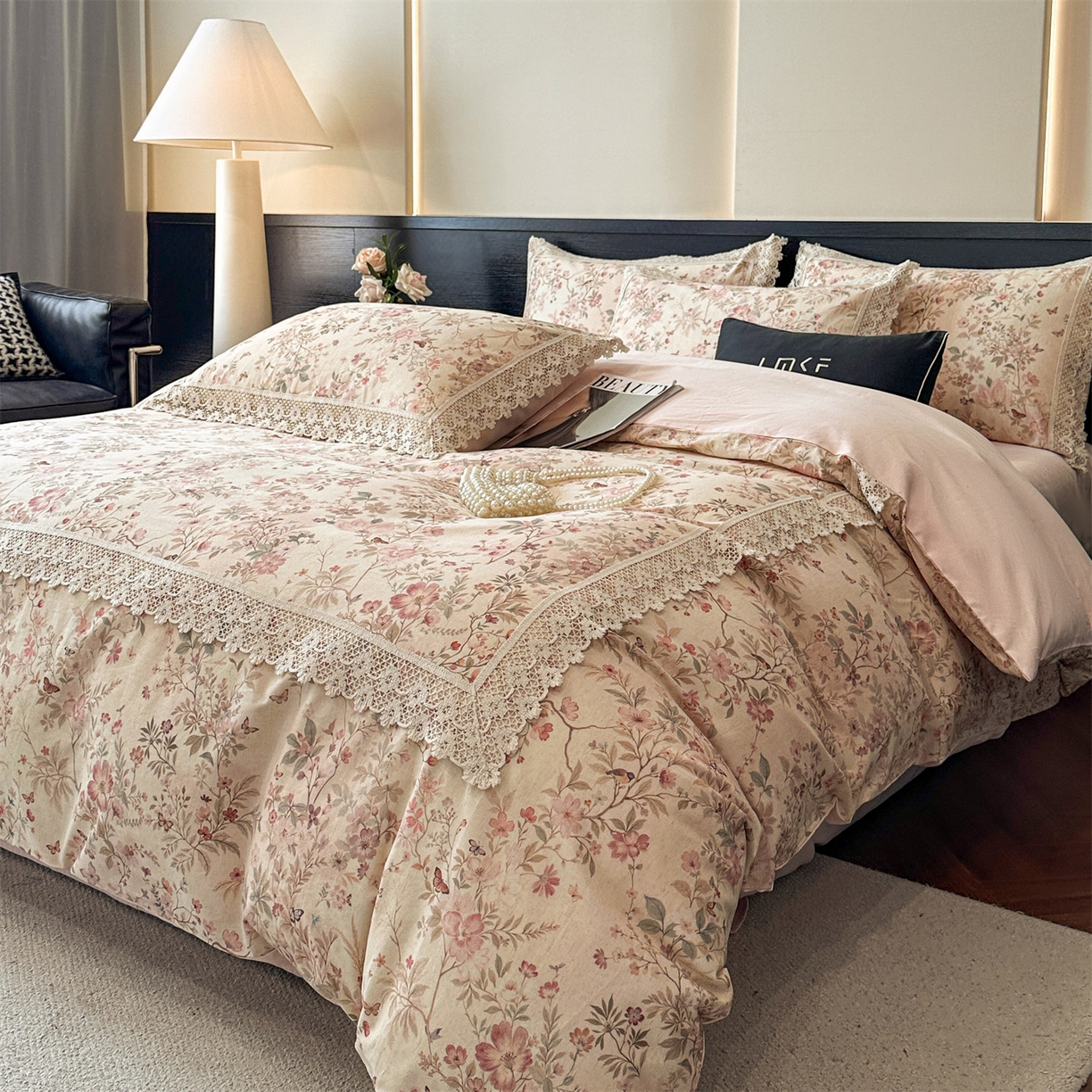 91家纺网 家纺一手货源 找家纺 蓝米卡夫 2025秋冬-A类棉麻全棉数码印花50S*50S双股磨毛公主风系列（礼盒包装）【如需买家秀联系15996631948】  静雅花韵