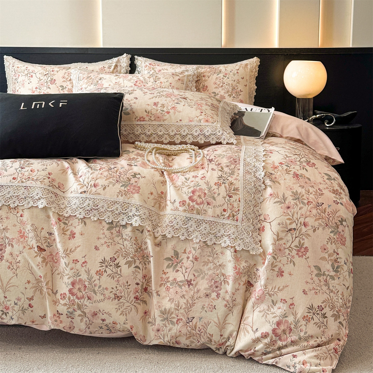 91家纺网 家纺一手货源 找家纺 蓝米卡夫 2025秋冬-A类棉麻全棉数码印花50S*50S双股磨毛公主风系列（礼盒包装）【如需买家秀联系15996631948】  静雅花韵