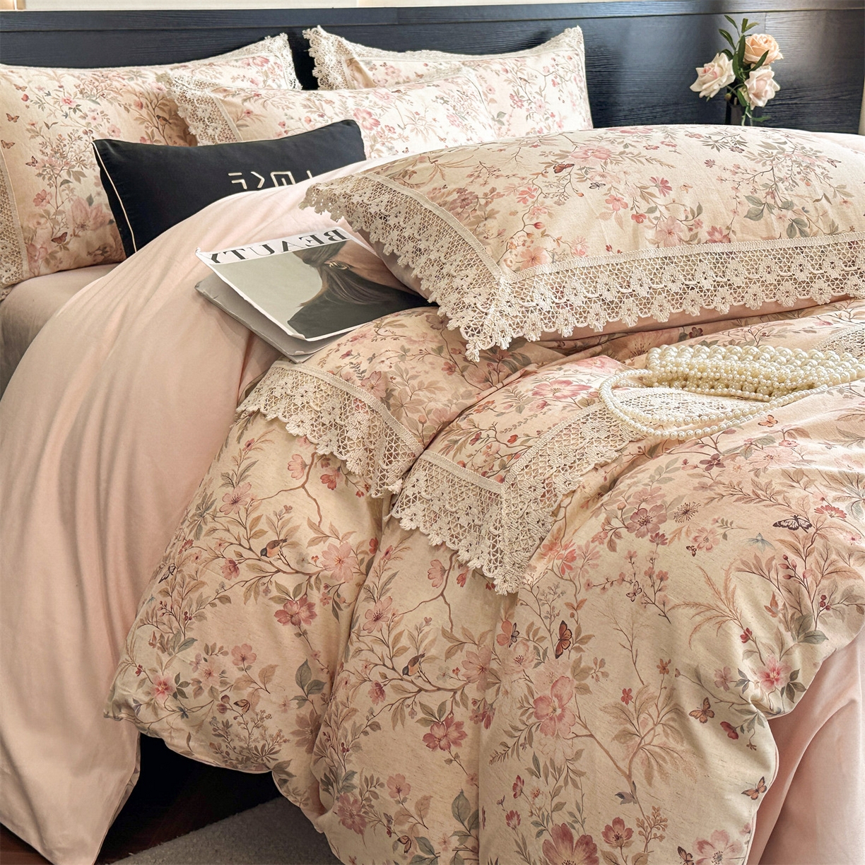 91家纺网 家纺一手货源 找家纺 蓝米卡夫 2025秋冬-A类棉麻全棉数码印花50S*50S双股磨毛公主风系列（礼盒包装）【如需买家秀联系15996631948】  静雅花韵