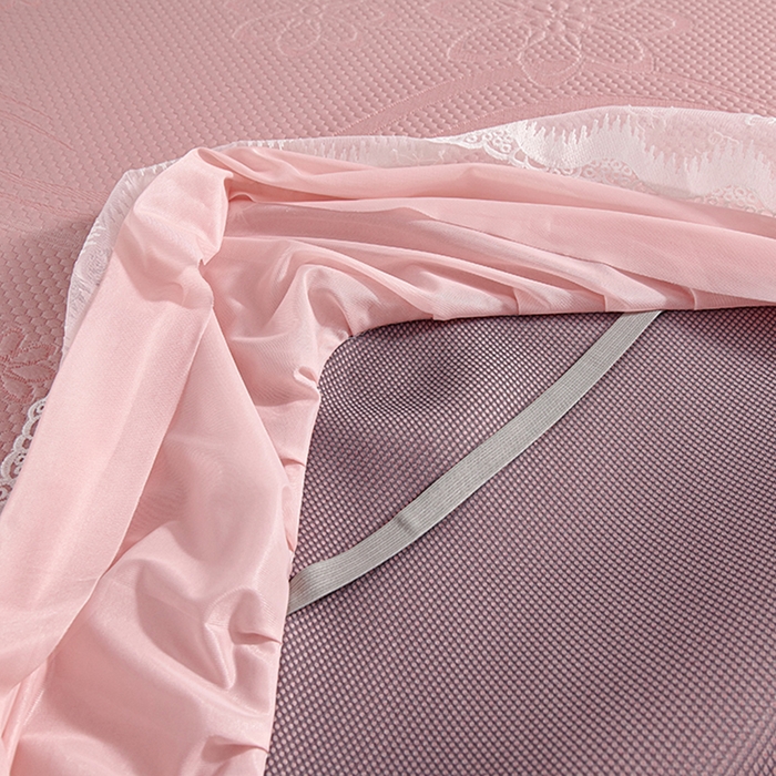 91家纺网 家纺一手货源 找家纺 梵克保罗 2025新款7A抗菌母婴级纯乙纶PE刺绣凉感丝豆豆席 床裙款 床裙款 浪花-粉