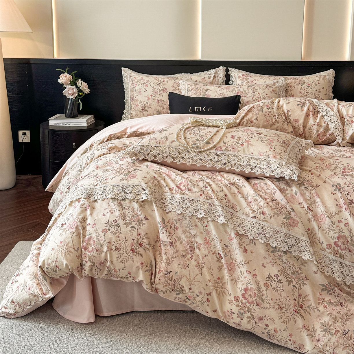 91家纺网 家纺一手货源 找家纺 蓝米卡夫 2025秋冬-A类棉麻全棉数码印花50S*50S双股磨毛公主风系列（礼盒包装）【如需买家秀联系15996631948】  静雅花韵