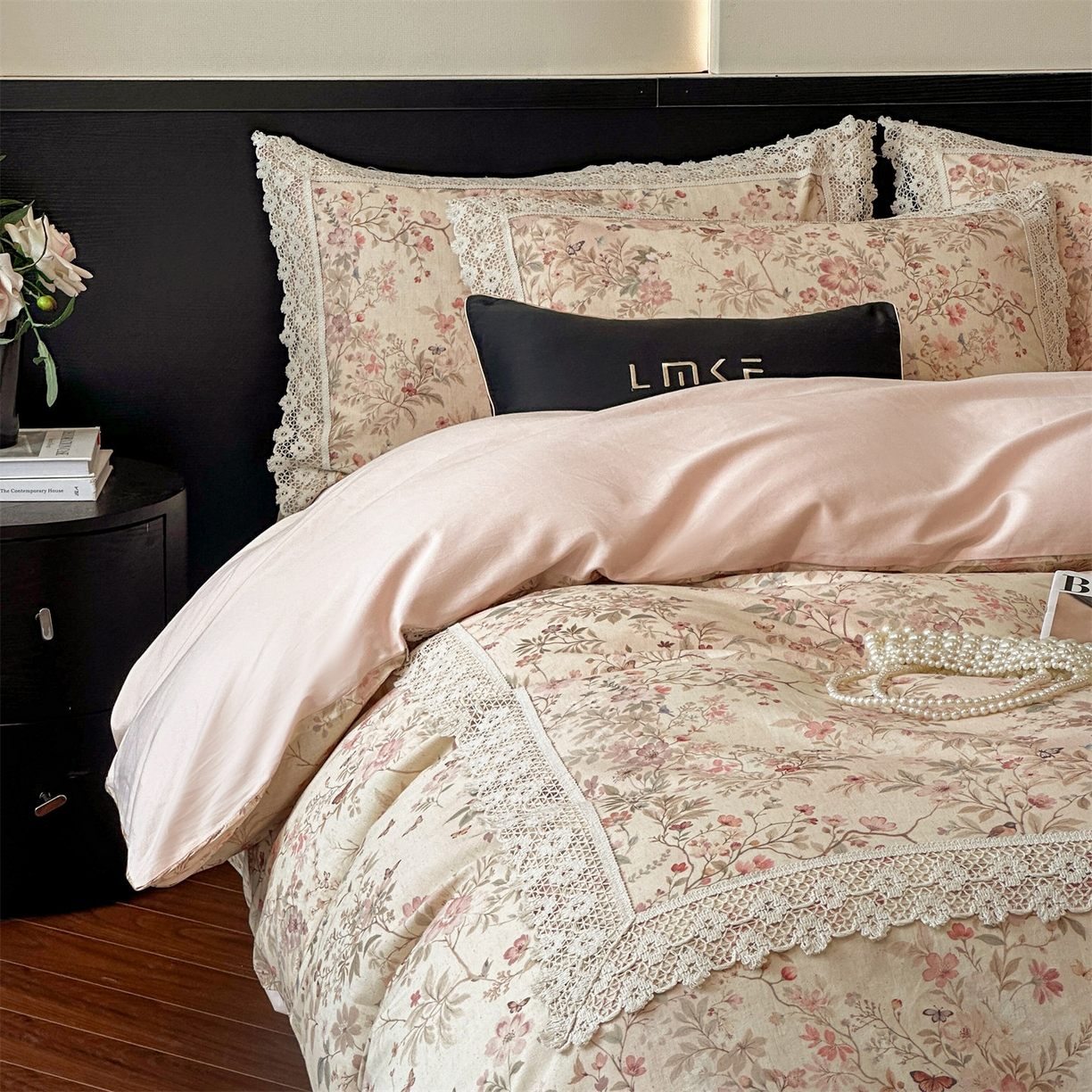 91家纺网 家纺一手货源 找家纺 蓝米卡夫 2025秋冬-A类棉麻全棉数码印花50S*50S双股磨毛公主风系列（礼盒包装）【如需买家秀联系15996631948】  静雅花韵