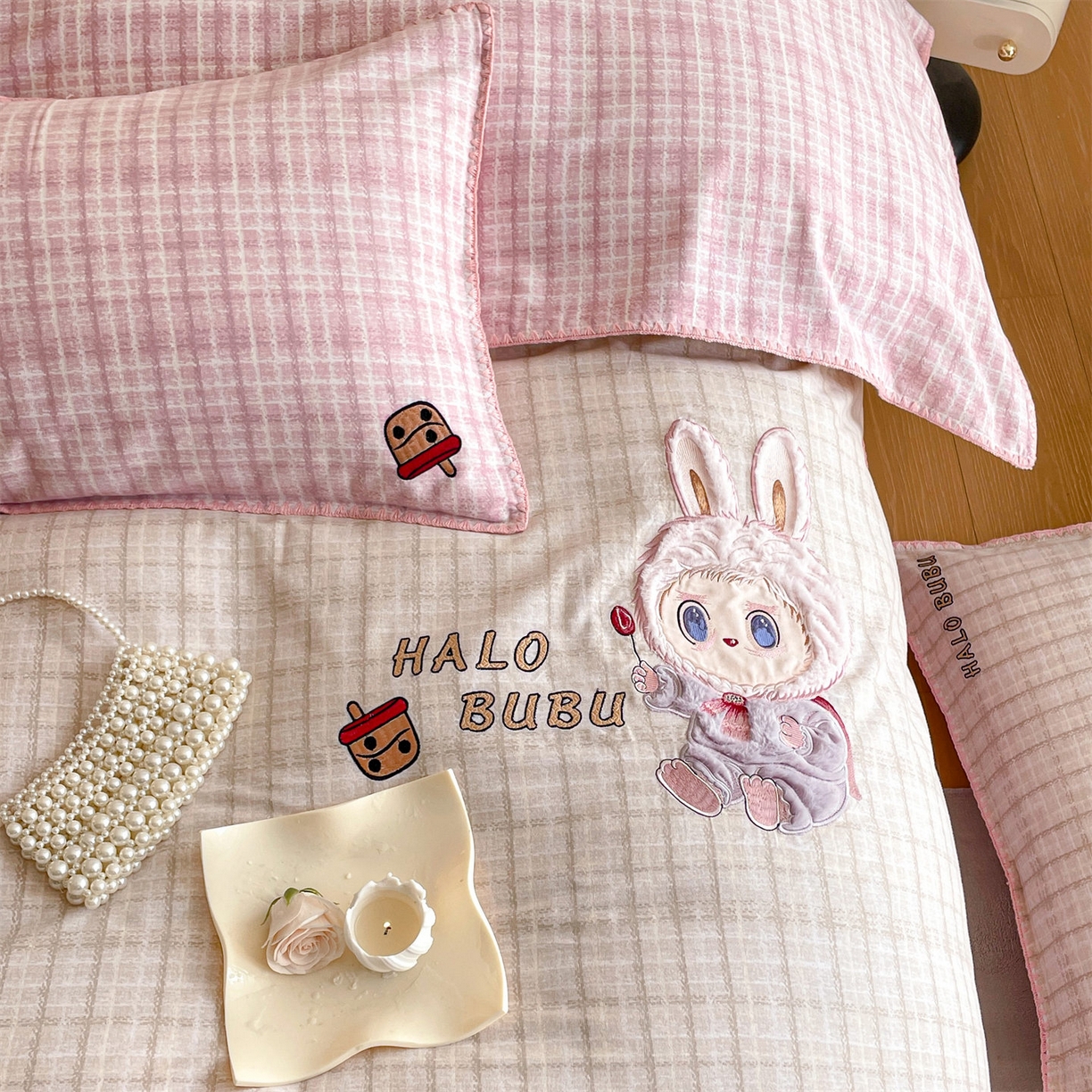 蓝米卡夫 2025秋冬-A类全棉生态磨毛卡通绣花贝壳边系列（礼盒包装）【如需买家秀联系15996631948】 3号香奶茶-香奶粉