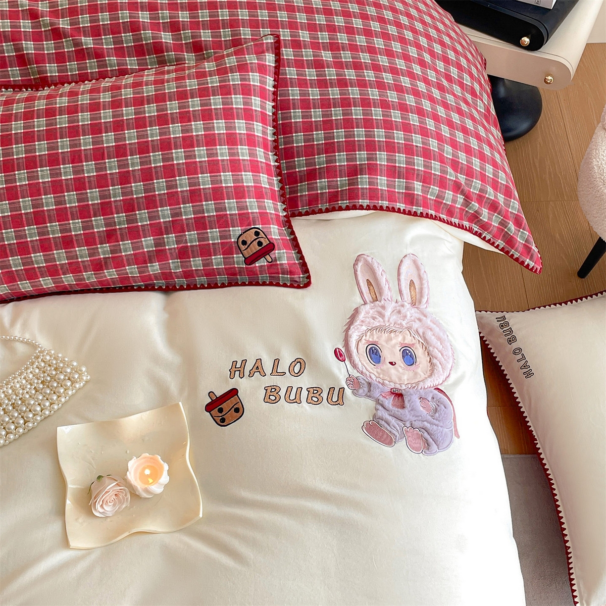 蓝米卡夫 2025秋冬-A类全棉生态磨毛卡通绣花贝壳边系列（礼盒包装）【如需买家秀联系15996631948】 3号芝士白-奥汀蜜格