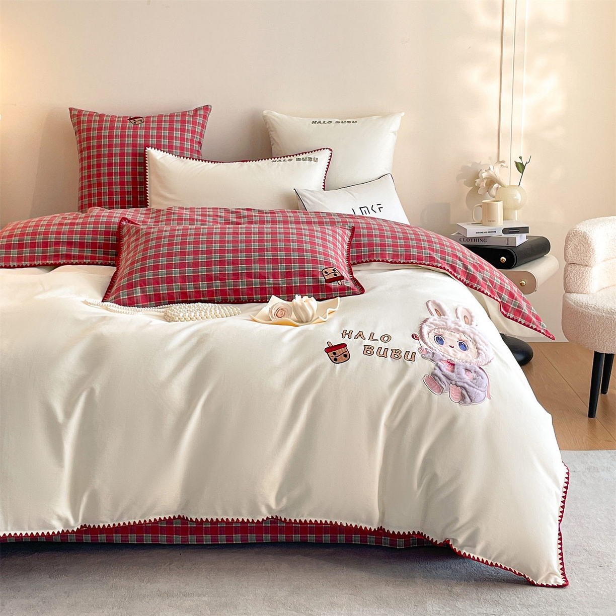 91家纺网 家纺一手货源 找家纺 蓝米卡夫 2025秋冬-A类全棉生态磨毛卡通绣花贝壳边系列（礼盒包装）【如需买家秀联系15996631948】 3号芝士白-奥汀蜜格