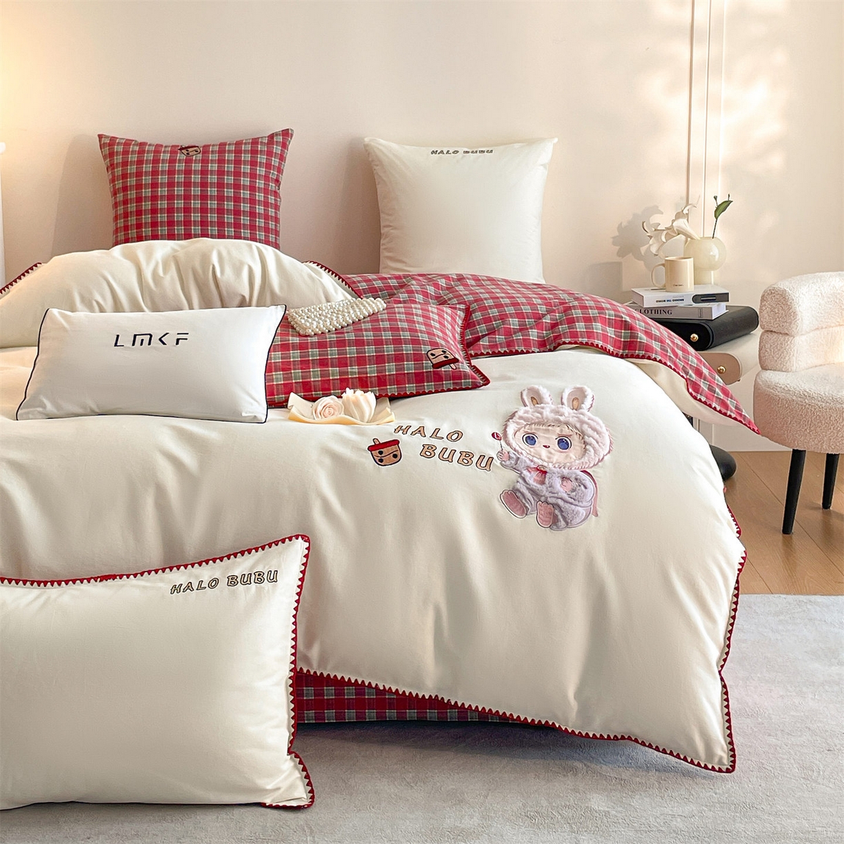 91家纺网 家纺一手货源 找家纺 蓝米卡夫 2025秋冬-A类全棉生态磨毛卡通绣花贝壳边系列（礼盒包装）【如需买家秀联系15996631948】 3号芝士白-奥汀蜜格