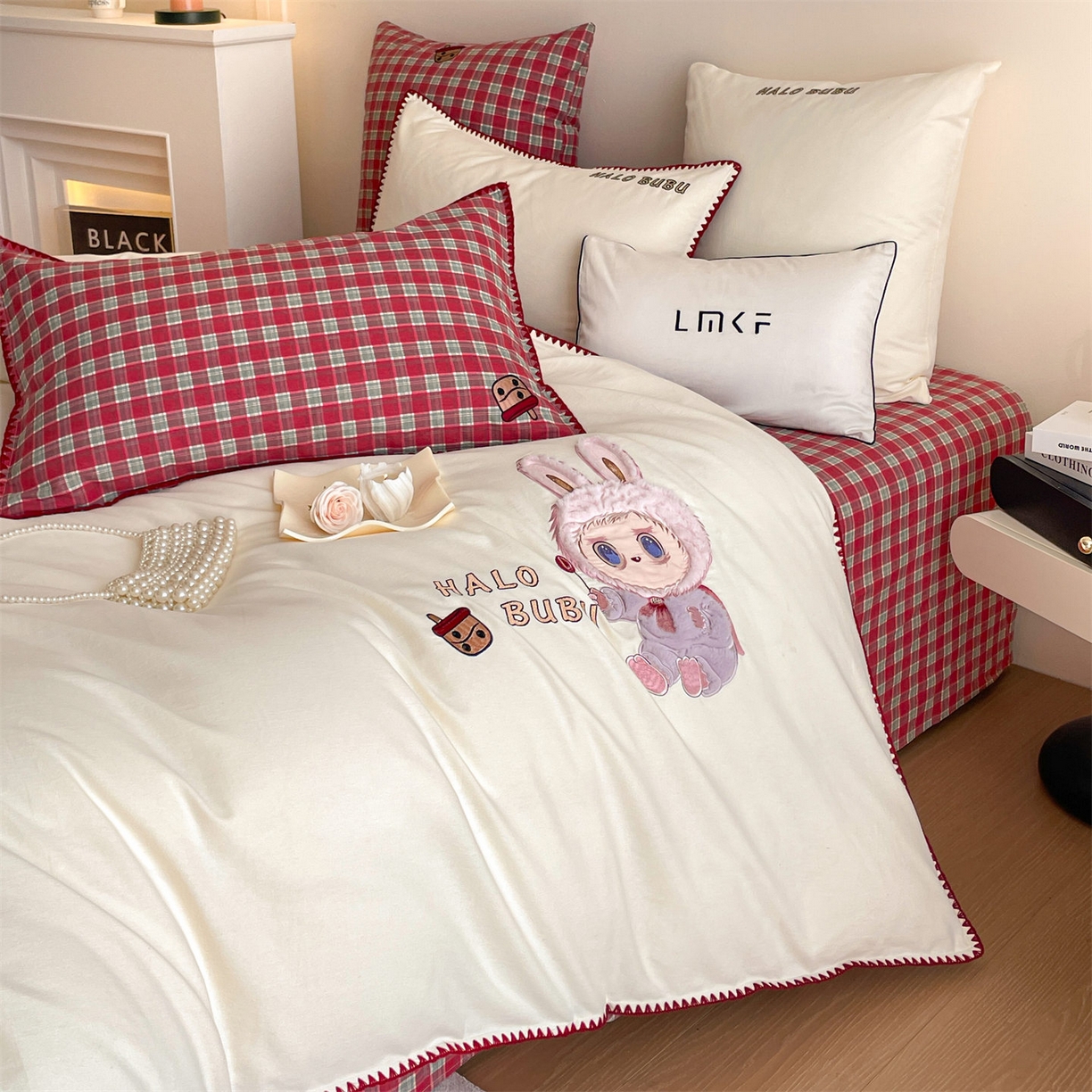 91家纺网 家纺一手货源 找家纺 蓝米卡夫 2025秋冬-A类全棉生态磨毛卡通绣花贝壳边系列（礼盒包装）【如需买家秀联系15996631948】 3号芝士白-奥汀蜜格