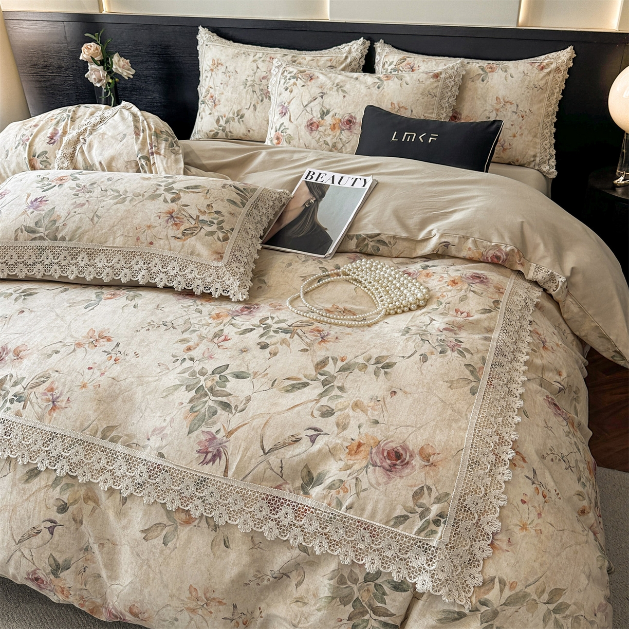 蓝米卡夫 2025秋冬-A类棉麻全棉数码印花50S*50S双股磨毛公主风系列（礼盒包装）【如需买家秀联系15996631948】  雀语花枝