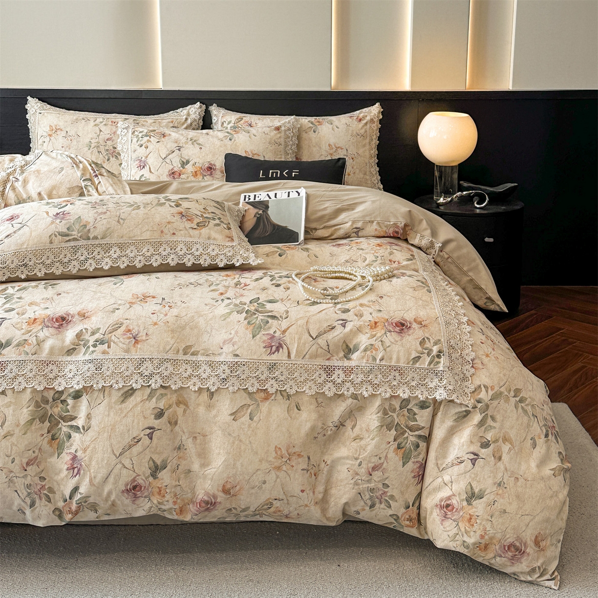 91家纺网 家纺一手货源 找家纺 蓝米卡夫 2025秋冬-A类棉麻全棉数码印花50S*50S双股磨毛公主风系列（礼盒包装）【如需买家秀联系15996631948】  雀语花枝