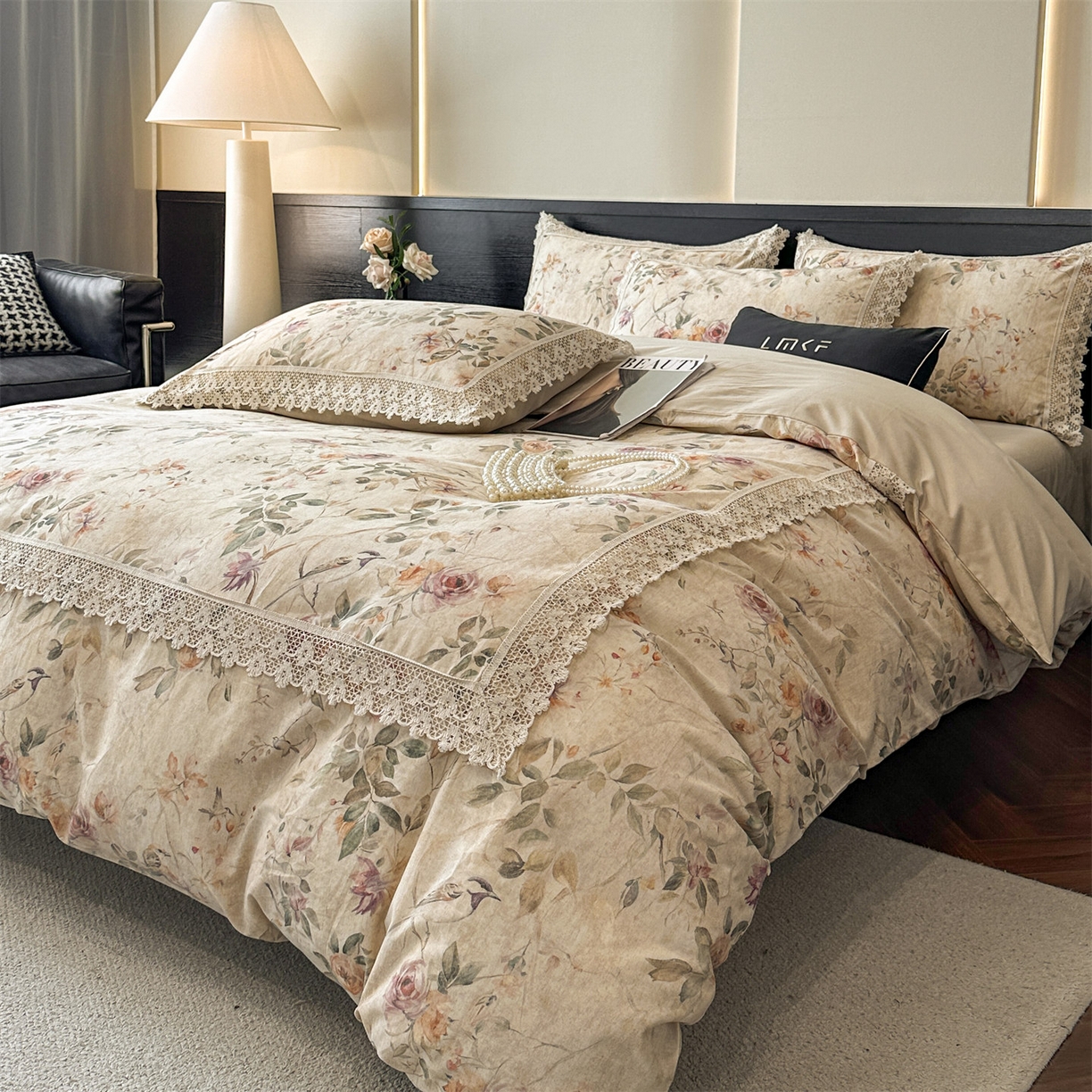 91家纺网 家纺一手货源 找家纺 蓝米卡夫 2025秋冬-A类棉麻全棉数码印花50S*50S双股磨毛公主风系列（礼盒包装）【如需买家秀联系15996631948】  雀语花枝