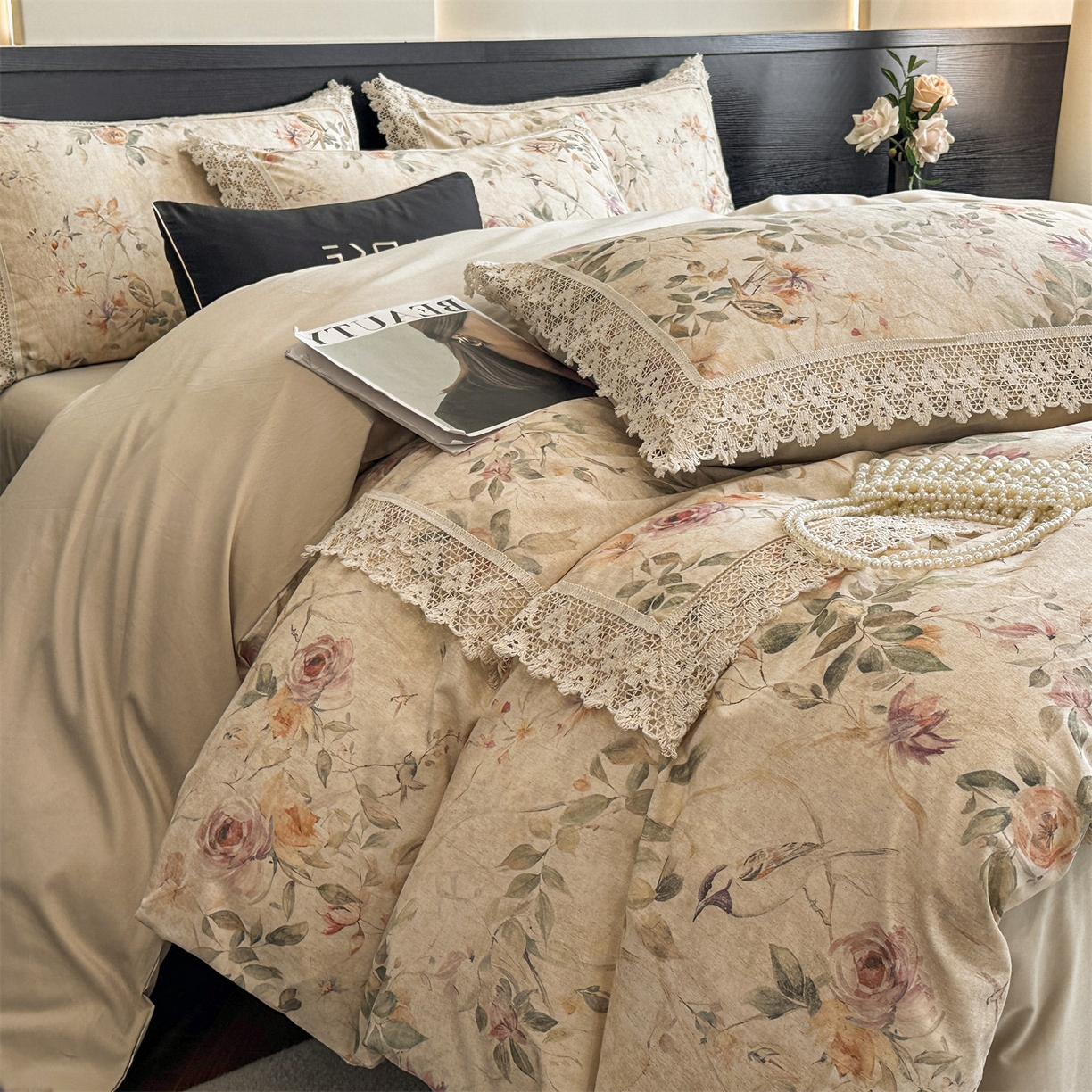 91家纺网 家纺一手货源 找家纺 蓝米卡夫 2025秋冬-A类棉麻全棉数码印花50S*50S双股磨毛公主风系列（礼盒包装）【如需买家秀联系15996631948】  雀语花枝