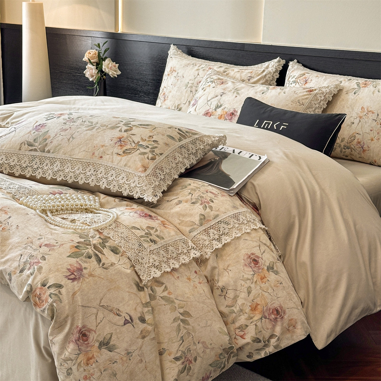 91家纺网 家纺一手货源 找家纺 蓝米卡夫 2025秋冬-A类棉麻全棉数码印花50S*50S双股磨毛公主风系列（礼盒包装）【如需买家秀联系15996631948】  雀语花枝