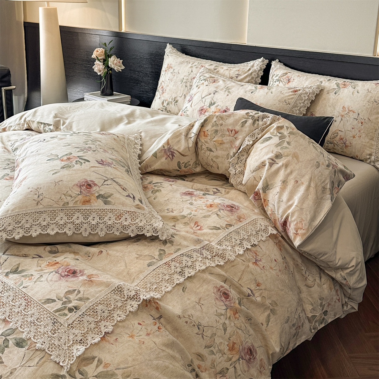 91家纺网 家纺一手货源 找家纺 蓝米卡夫 2025秋冬-A类棉麻全棉数码印花50S*50S双股磨毛公主风系列（礼盒包装）【如需买家秀联系15996631948】  雀语花枝