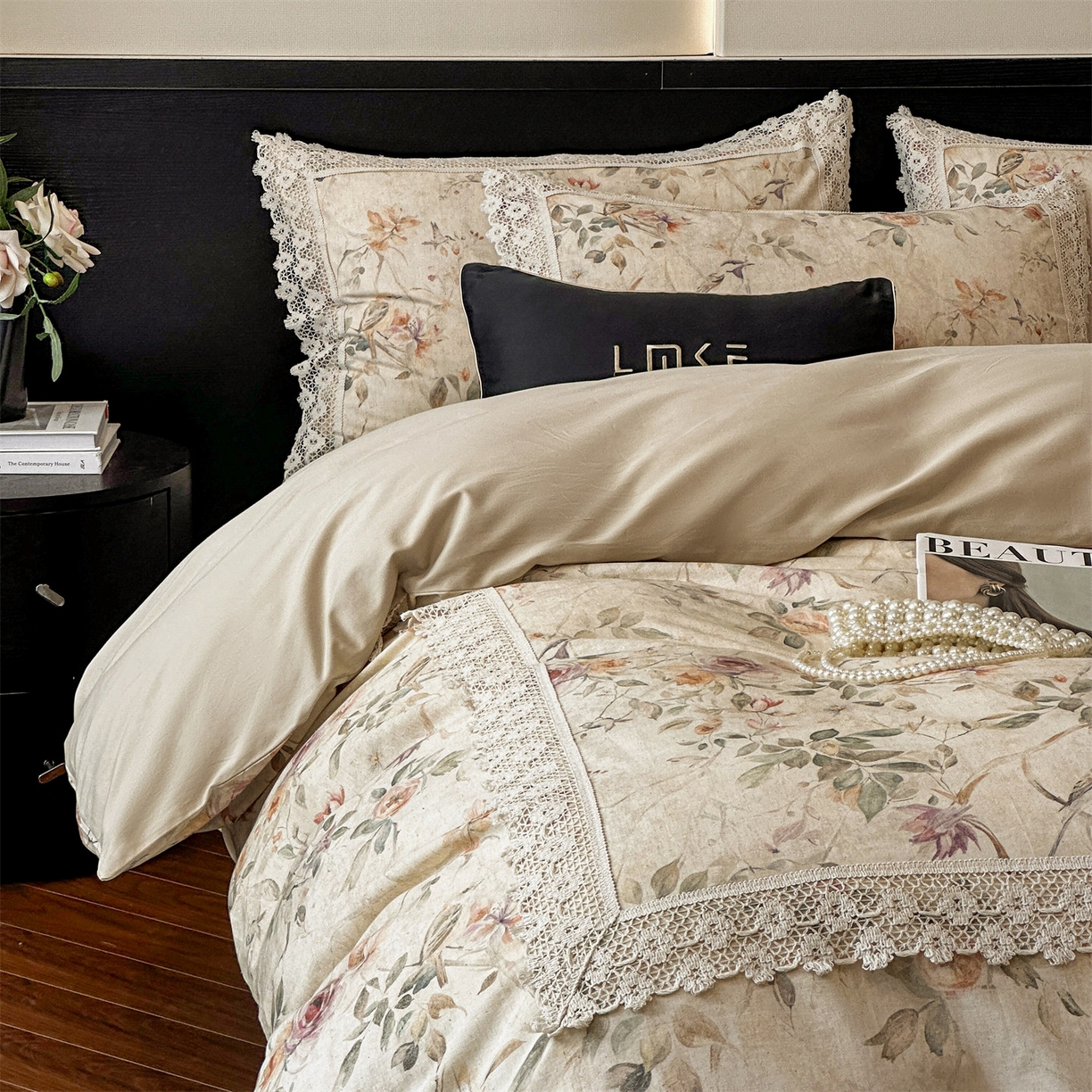 91家纺网 家纺一手货源 找家纺 蓝米卡夫 2025秋冬-A类棉麻全棉数码印花50S*50S双股磨毛公主风系列（礼盒包装）【如需买家秀联系15996631948】  雀语花枝