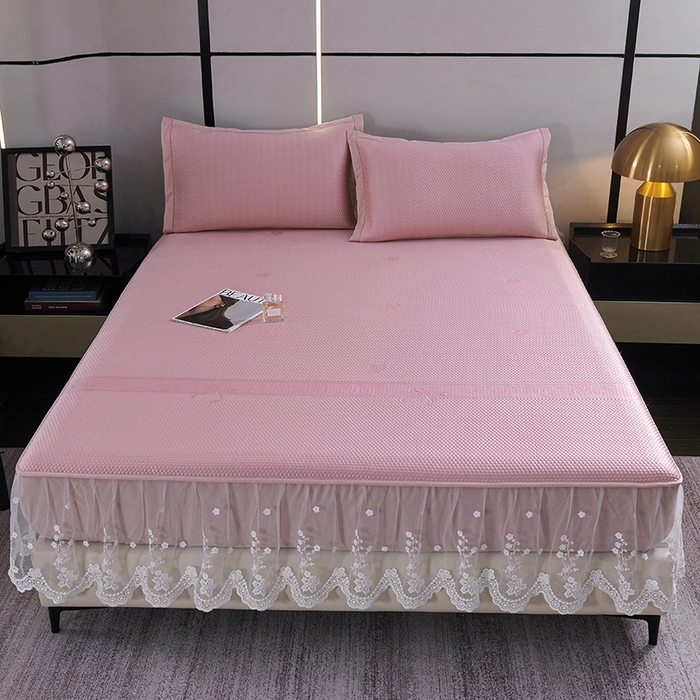 （总）梵克保罗 2025新款7A抗菌母婴级纯乙纶PE刺绣凉感丝豆豆席 床笠花边款