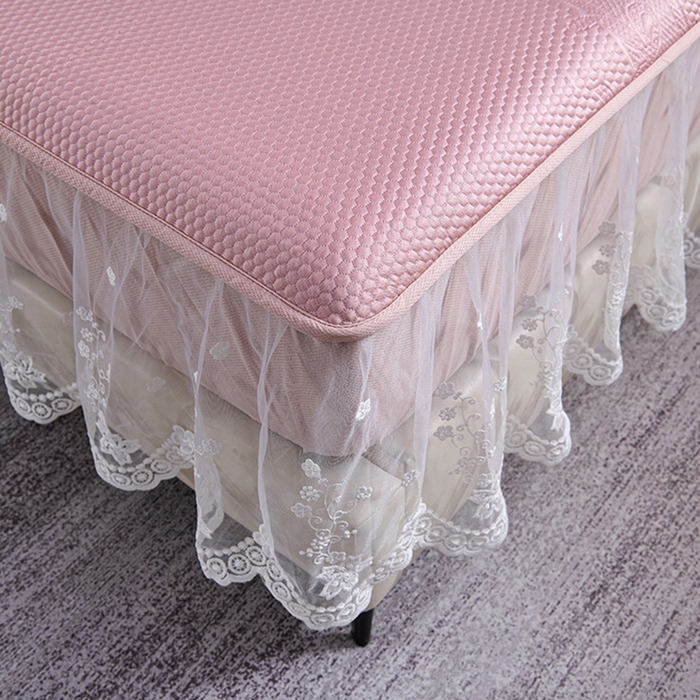 91家纺网 家纺一手货源 找家纺 梵克保罗 2025新款7A抗菌母婴级纯乙纶PE刺绣凉感丝豆豆席 床笠花边款 花边床笠爱心蝴蝶结-粉