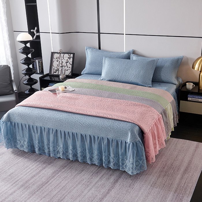 91家纺网 家纺一手货源 找家纺 梵克保罗 2025新款7A抗菌母婴级纯乙纶PE刺绣凉感丝豆豆席床单款 肌理纹-蓝