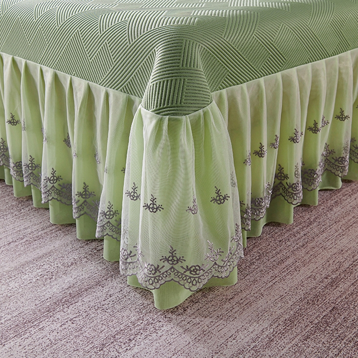 91家纺网 家纺一手货源 找家纺 梵克保罗 2025新款7A抗菌母婴级纯乙纶PE刺绣凉感丝豆豆席床单款 斜条纹-水绿