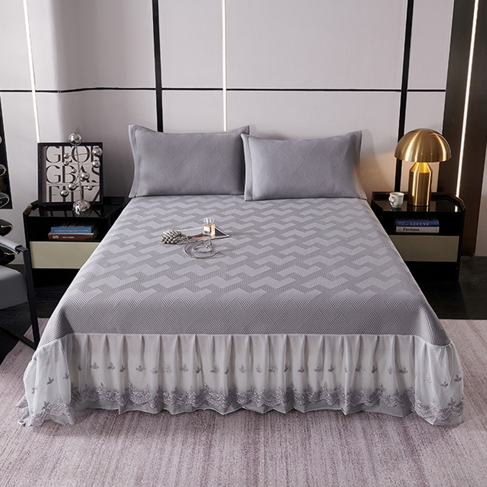 梵克保罗 2025新款7A抗菌母婴级纯乙纶PE刺绣凉感丝豆豆席床单款 斜条纹-灰