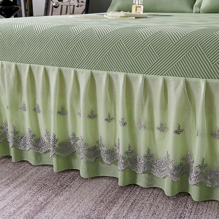 91家纺网 家纺一手货源 找家纺 梵克保罗 2025新款7A抗菌母婴级纯乙纶PE刺绣凉感丝豆豆席床单款 斜条纹-水绿