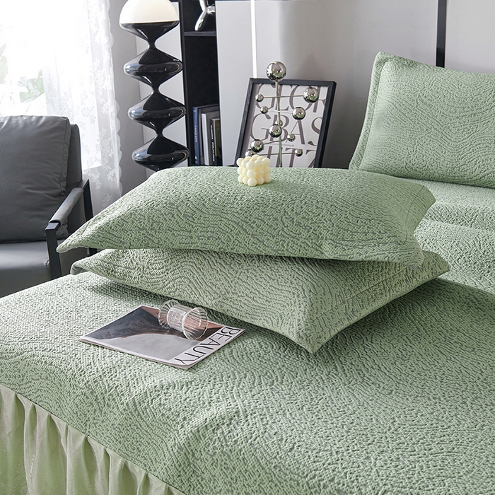 91家纺网 家纺一手货源 找家纺 梵克保罗 2025新款7A抗菌母婴级纯乙纶PE刺绣凉感丝豆豆席床单款 肌理纹-水绿