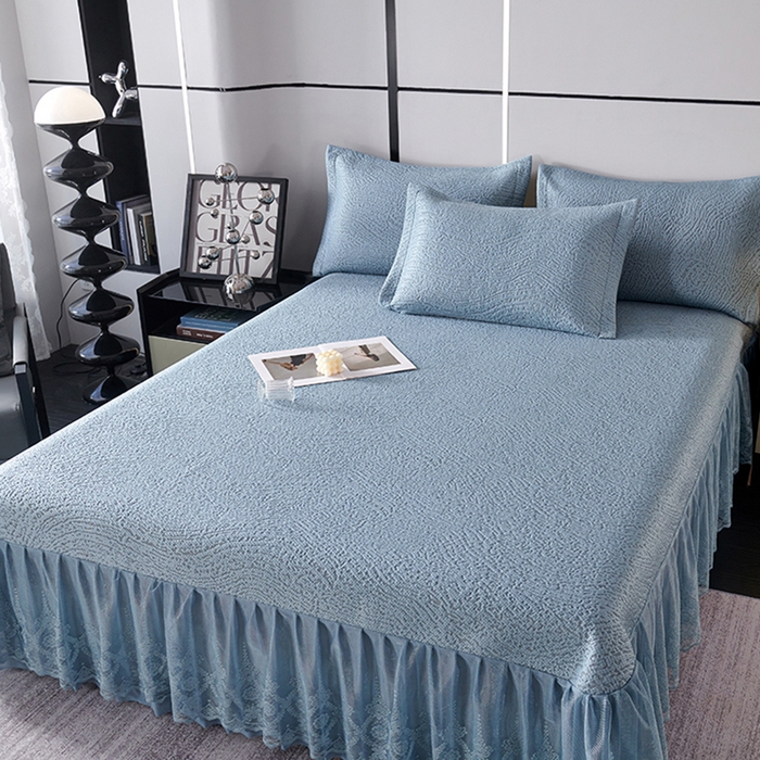 91家纺网 家纺一手货源 找家纺 梵克保罗 2025新款7A抗菌母婴级纯乙纶PE刺绣凉感丝豆豆席床单款 肌理纹-蓝