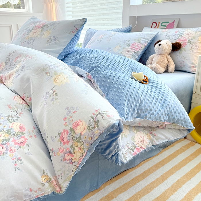 91家纺网 家纺一手货源 找家纺 （总）宜家坊 2025新款学生季全棉高克重豆豆绒三四件套加厚保暖婴儿绒牛奶绒单被套单人双人被套加大号棉加绒三四件套