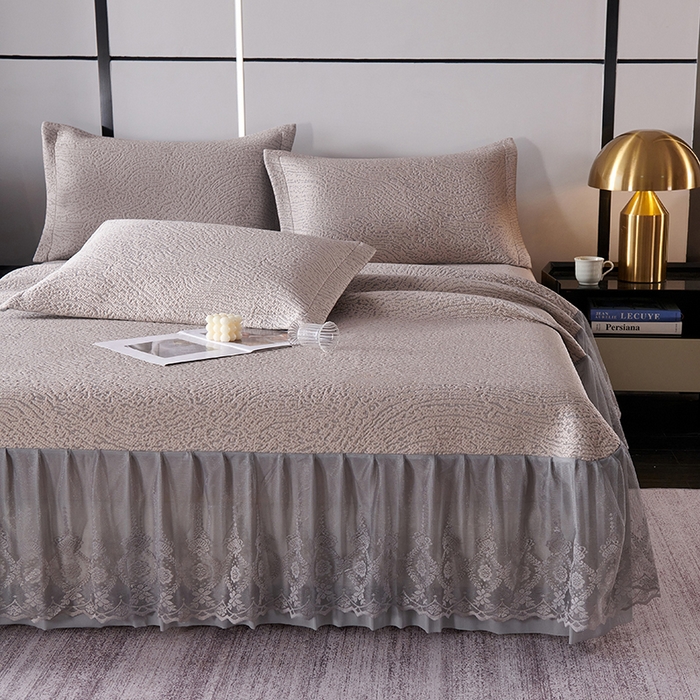 91家纺网 家纺一手货源 找家纺 梵克保罗 2025新款7A抗菌母婴级纯乙纶PE刺绣凉感丝豆豆席床单款 肌理纹-香槟