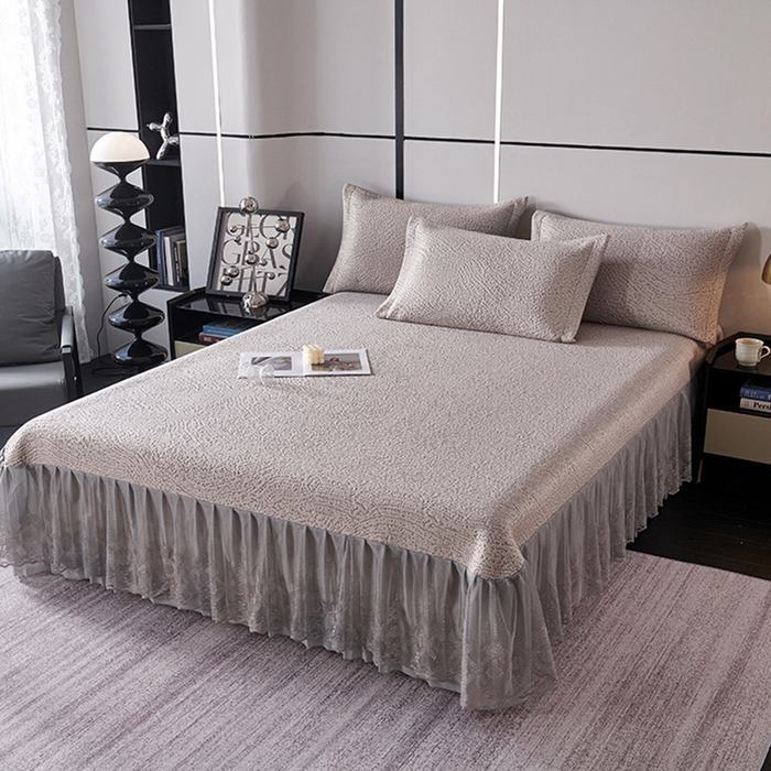 91家纺网 家纺一手货源 找家纺 梵克保罗 2025新款7A抗菌母婴级纯乙纶PE刺绣凉感丝豆豆席床单款 肌理纹-香槟