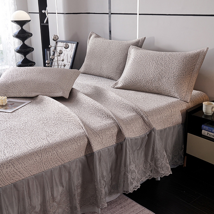 91家纺网 家纺一手货源 找家纺 梵克保罗 2025新款7A抗菌母婴级纯乙纶PE刺绣凉感丝豆豆席床单款 肌理纹-香槟