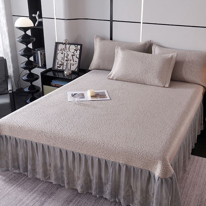 91家纺网 家纺一手货源 找家纺 梵克保罗 2025新款7A抗菌母婴级纯乙纶PE刺绣凉感丝豆豆席床单款 肌理纹-香槟