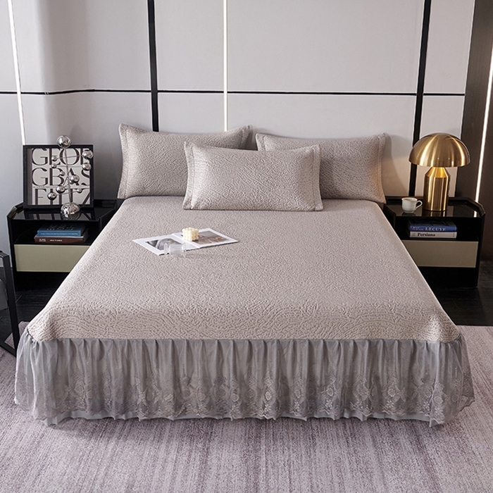 梵克保罗 2025新款7A抗菌母婴级纯乙纶PE刺绣凉感丝豆豆席床单款 肌理纹-香槟