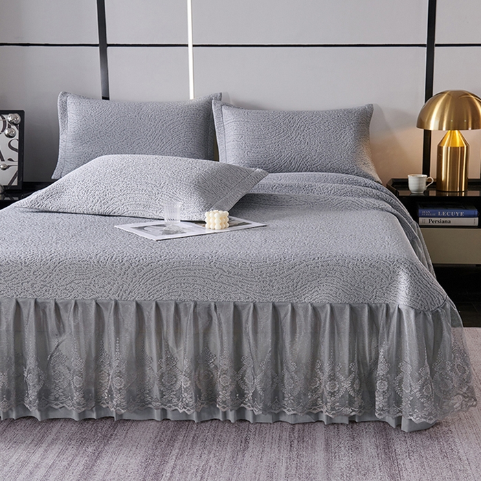 91家纺网 家纺一手货源 找家纺 梵克保罗 2025新款7A抗菌母婴级纯乙纶PE刺绣凉感丝豆豆席床单款 肌理纹-灰