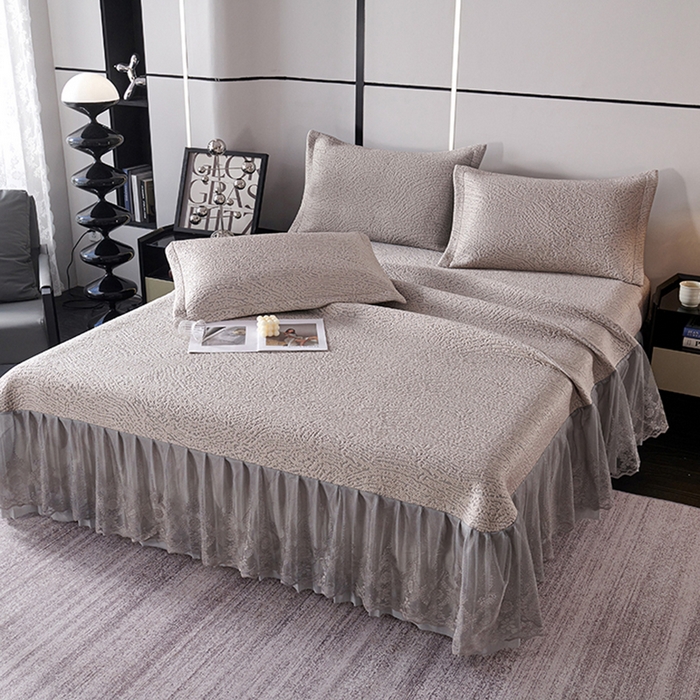 91家纺网 家纺一手货源 找家纺 梵克保罗 2025新款7A抗菌母婴级纯乙纶PE刺绣凉感丝豆豆席床单款 肌理纹-香槟