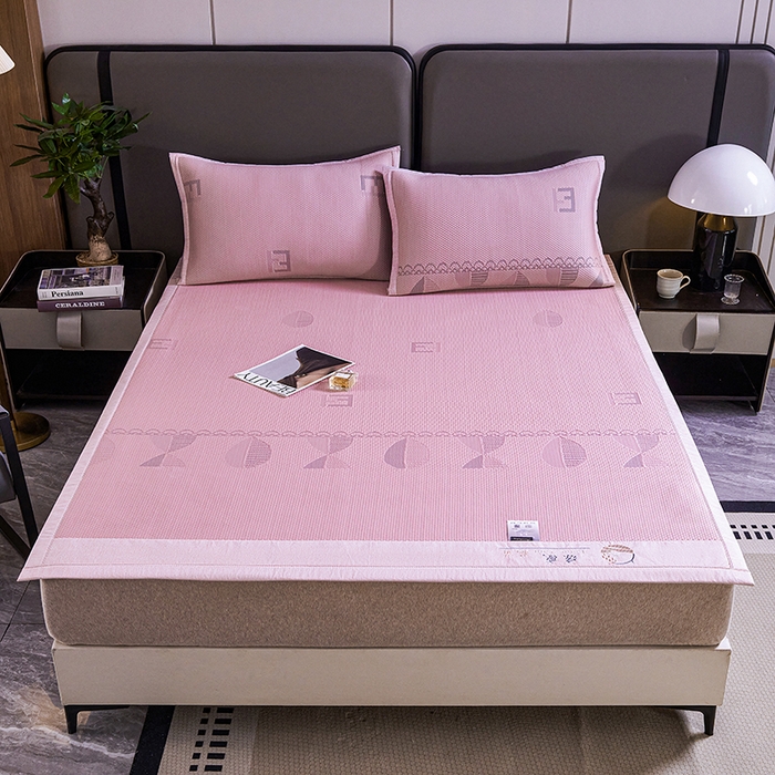 梵克保罗 2025新款7A抗菌母婴级纯乙纶PE刺绣凉感丝豆豆席 叶子-粉