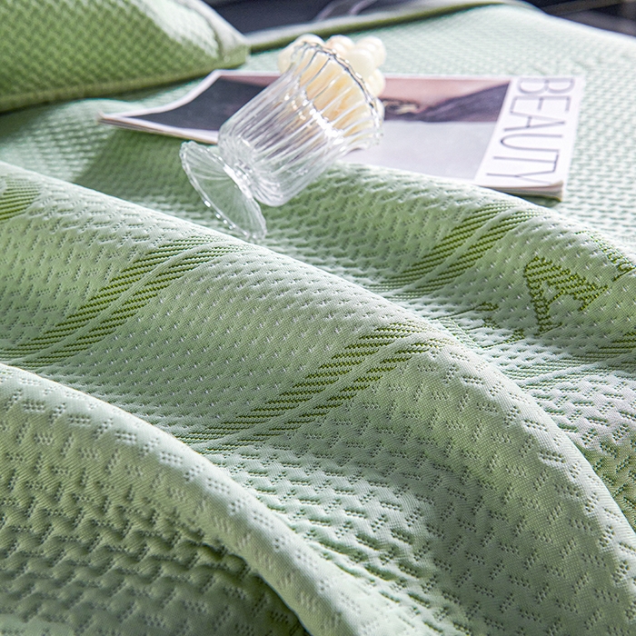 91家纺网 家纺一手货源 找家纺 梵克保罗 2025新款7A抗菌母婴级纯乙纶PE刺绣凉感丝豆豆席 四叶花-绿