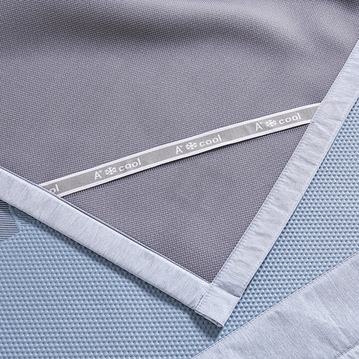 91家纺网 家纺一手货源 找家纺 梵克保罗 2025新款7A抗菌母婴级纯乙纶PE刺绣凉感丝豆豆席 叶子-蓝