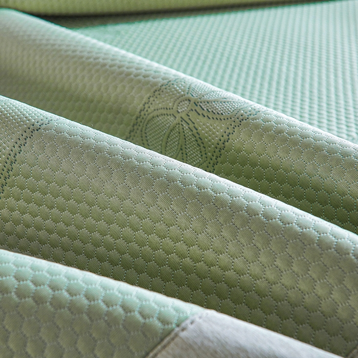 91家纺网 家纺一手货源 找家纺 梵克保罗 2025新款7A抗菌母婴级纯乙纶PE刺绣凉感丝豆豆席 蝴蝶结-绿