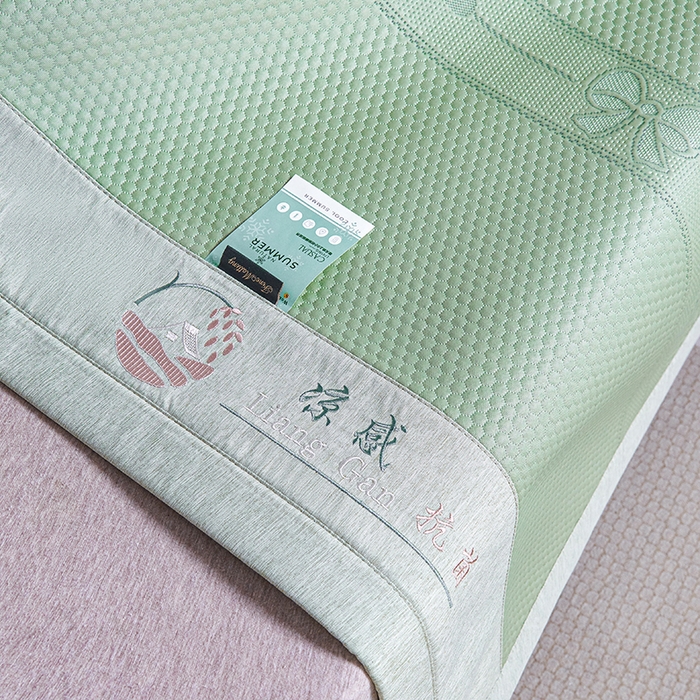 91家纺网 家纺一手货源 找家纺 梵克保罗 2025新款7A抗菌母婴级纯乙纶PE刺绣凉感丝豆豆席 蝴蝶结-绿